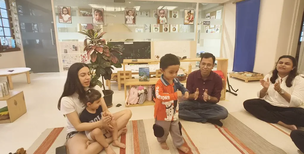 Parents joining toddlers in fun activities