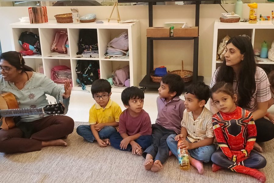 Facilitator calmly supporting a toddler through a big feeling at Circles & Cycles, Bandra